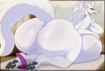 absurd_res after_masturbation after_vore anthro asaneman big_breasts big_butt blush bodily_fluids breasts butt canid canine canis dildo fur genital_fluids genitals hair hi_res huge_butt mammal nude pawpads pussy sex_toy thick_thighs vaginal_fluids vore white_body white_fur white_hair wolf