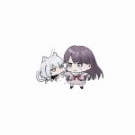  2girls animal_ears bang_dream! bang_dream!_it&#039;s_mygo!!!!! biting biting_another&#039;s_hand blue_eyes brown_dress cat_ears cat_girl cat_tail chibi commentary dress film_grain grey_hair hanasakigawa_school_uniform hashtag_only_commentary heterochromia highres jitome kaname_raana long_hair long_sleeves looking_at_another mole mole_under_eye multiple_girls neck_ribbon nervous_sweating purple_eyes purple_hair qing_yan_xia red_ribbon ribbon sailor_collar sailor_dress school_uniform shiina_taki short_hair sweat tail very_long_hair white_sailor_collar yellow_eyes 