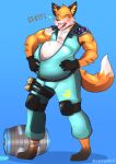anthro belly belt big_belly blush burping canid canine chug_jug clothed clothing epic_games fennix_(fortnite) fortnite fox fur hi_res male mammal open_clothing open_mouth orange_body orange_fur overweight solo spikes v1sage white_body white_fur yellow_eyes