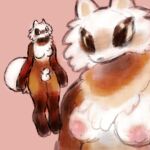 2024 ailurid animal_genitalia anthro balls birdpaw_(artist) breasts brown_body brown_eyelids brown_fur fur genitals gynomorph hi_res intersex mammal multicolored_body multicolored_fur nipples orange_body orange_fur pink_background pink_nipples red_body red_fur red_panda sheath simple_background solo tan_body tan_fur white_balls white_breasts white_sheath