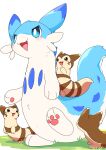  absurdres animal_ears animal_focus blue_eyes blue_fur blue_tail blush chest_jewel chillet creature fang furret highres no_humans open_mouth pal_(creature) palworld pawpads pokemon pokemon_(creature) simple_background smile thematy white_background 