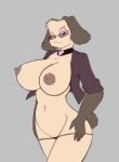  anthro big_breasts breasts canid canine clothed clothing curvaceous eyewear female huge_breasts looking_at_viewer mammal nipples open_shirt smile solo standing starfighter sunglasses underwear wide_hips 