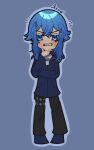  absurdres animegame blue_eyes blue_hair chibi highres jacket medium_hair non-web_source surprised thinking yah0el 