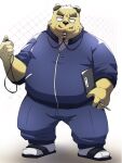 2024 anthro belly big_belly bottomwear canid canine canis clothing domestic_dog emufu facial_hair hi_res humanoid_hands kemono male mammal mature_male mustache overweight overweight_male pants solo