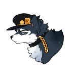  2017 alpha_channel alternate_species ambiguous_gender blue_eyes canid canine canis chain clothing collar domestic_dog feral feralized fur furrification grey_fur hat headgear headwear jojo&#039;s_bizarre_adventure jotaro_kujo looking_at_viewer low_res magicalkoko mammal simple_background solo transparent_background 