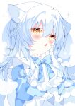  1girl :o animal_ear_fluff animal_ears commission fang highres open_mouth original simple_background skeb_commission skin_fang solo suisei_1121 upper_body white_background white_hair yellow_eyes 
