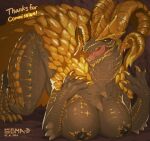 absurd_res anthro big_breasts black_body black_scales breasts capcom claws curved_horn curvy_figure dragon elder_dragon female gold_scales hi_res horn huge_breasts kulve_taroth looking_at_viewer monster_hunter multicolored_body multicolored_scales navel nipples non-mammal_breasts nude pupils scales scalie seductive sigma-d solo tail two_tone_body two_tone_scales voluptuous wide_hips yellow_claws yellow_eyes yellow_horn