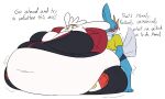 2021 amphibian anne_(thatoneaceguy) anthro barefoot belly big_belly black_text clothed clothed_anthro clothed_female clothing colored deep_navel digital_drawing_(artwork) digital_media_(artwork) duo english_text feet female generation_3_pokemon generation_8_pokemon huge_belly lagomorph larger_anthro larger_female loray_(thatoneaceguy) mammal morbidly_obese morbidly_obese_anthro morbidly_obese_female mudkip navel nintendo obese obese_anthro obese_female overweight overweight_anthro overweight_female pokemon pokemon_(species) raboot simple_background size_difference smaller_anthro smaller_female text thatoneaceguy white_background