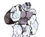  1boy abs bara beard between_pectorals carrying_over_shoulder curled_horns facial_hair feet_out_of_frame flaccid framed_crotch framed_pectorals full_beard furry furry_male horns large_hands large_pectorals leaning_forward looking_ahead male_focus mature_male monster_boy muscular muscular_male navel navel_hair nipples original pectorals penis saltypoundcake short_hair solo standing stomach thick_beard thick_eyebrows thick_thighs thighs uncensored underbust unfinished white_fur yeti_boy 