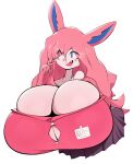 big_breasts blush blush_lines breasts clothing eeveelution female generation_6_pokemon huge_breasts hyper hyper_breasts kkoart nintendo pokemon pokemon_(species) selene_(itsawulf) shirt simple_background solo sylveon tight_clothing tight_fit topwear