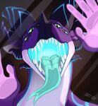 anthro behind_the_glass bodily_fluids claws dragon hi_res horn male mouth_shot ms.sunrise open_mouth saliva saliva_string sharp_teeth solo teeth tongue vore