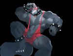  2019 abs anthro balls biceps canid canine canis clothing erection fur hi_res humanoid_penis male mammal muscular muscular_male nipples pecs penis rollingstoneeeeee simple_background solo wrestling_singlet 