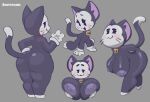 absurd_res anthro aweeeson big_breasts big_butt black_body black_fur brawl_stars breasts butt cat_tail clothing crossgender felid feline female fur gloves hand_on_breast handwear hi_res jewelry kit_(brawl_stars) looking_at_viewer looking_back mammal necklace nipples solo supercell_(company) tail thick_thighs tongue tongue_out