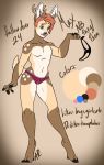  2019 ambiguous_gender anthro antlers blue_eyes brown_fur cervid clothed clothing cloven_hooves digital_media_(artwork) ear_piercing fur hair hi_res hooves horn kitterjitters mammal max_(kitterjitters) orange_hair panties piercing short_tail simple_background solo spots spotted_fur tongue topless undercut underwear 