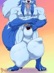  2019 4_toes 5_fingers abs animal_genitalia anthro anthro_on_anthro balls biceps big_balls blue_skin canid canine canis claws cock_vore dipstick_tail drooling duo forced fully_sheathed gloves_(marking) hi_res huge_balls hungothenomster hyper hyper_balls leg_markings living_tail male male/male mammal markings mightyena mirthy multicolored_tail muscular muscular_male muscular_thighs nintendo nipples nude pecs penile penis pok&eacute;mon pok&eacute;mon_(species) red_nose saliva sharp_teeth sheath simple_background socks_(marking) standing teeth toes video_games vore wolf 