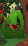 abs absurd_res animal_genitalia anthro biceps bone bottomwear clothing erection genital_slit genitals green_body hi_res lihzahrd lizard loincloth male mask muscular penis reptile scalie skull skull_mask slit solo staff tail terraria therasis witch_doctor_(terraria)