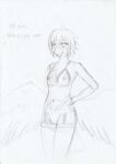 anthro arc_rose avian beak bird blind blush breasts clothing dialogue disability female genitals hi_res lingerie monochrome nipples pussy sketch small_breasts solo traditional_media_(artwork) wings
