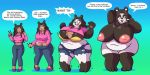  2019 2:1 anthro big_breasts black_hair breast_expansion breasts chopsticks clothing dialogue english_text female giant_panda gradient_background growth hair half-closed_eyes hoodie huge_breasts human human_to_anthro jeans looking_at_viewer mammal navel nipples nude open_mouth pants prinnydood simple_background slightly_chubby solo species_transformation standing text torn_clothing transformation ursid weight_gain 