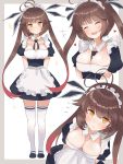  1girl alternate_costume antenna_hair bangs breasts brown_hair closed_eyes closed_mouth detached_collar eyebrows_visible_through_hair finesoda girls_frontline gradient_hair highres large_breasts long_hair looking_at_viewer m14_(girls_frontline) maid maid_dress maid_headdress multicolored_hair multiple_views open_mouth puffy_short_sleeves puffy_sleeves red_hair short_sleeves thighhighs twintails white_legwear 