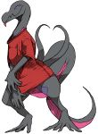  baggy_clothing bedroom_eyes blue_sclera clothed clothing half-closed_eyes heart_tail hi_res nintendo partially_clothed pok&eacute;mon pok&eacute;mon_(species) reptile salazzle scalie seductive shirt tongue tongue_out topwear video_games ステュ 
