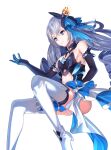  1girl bare_shoulders black_gloves bronya_zaychik bronya_zaychik_(herrscher_of_reason) closed_mouth detached_sleeves drill_hair elbow_gloves gloves grey_eyes grey_hair hair_ornament highres honkai_(series) honkai_impact_3rd long_hair panties simple_background sky solo thighhighs tometoku twin_drills underwear very_long_hair white_background white_footwear white_panties white_thighhighs 