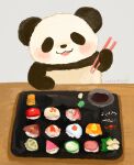 2024 anthro araru bear biped black_body black_nose blush chibi food giant_panda hi_res mammal smile solo sushi white_body