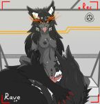 absurd_res anthro black_body black_fur black_hair canid canid_demon canine demon duo female female/female fire fur hair hellhound hellhound_(mge) hi_res humanoid licking mammal monster_girl_(genre) monster_girl_encyclopedia mythological_canine mythological_creature mythology oral orange_eyes tongue tongue_out white_rave