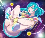  1girl anus blue_eyes blue_gloves blue_hair censored crossed_legs fingerless_gloves full_body gloves hagoromo_lala hounyouin jewelry mosaic_censoring no_panties open_mouth peeing pendant pointy_ears precure pussy shoes short_hair single_glove solo star star-shaped_pupils star_twinkle_precure symbol-shaped_pupils 