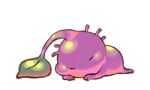  closed_eyes colored_skin ghost-pepper leaf light_blush lowres lying no_humans no_mouth on_stomach pikmin_(creature) pikmin_(series) purple_hair purple_pikmin purple_skin short_hair simple_background sleeping solo very_short_hair white_background 