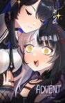  2girls :3 ? ?? @_@ asymmetrical_horns black_hair black_nails blue_hair blush closed_eyes colored_inner_hair demon_horns highres hololive hololive_english horns long_hair mole mole_under_eye multicolored_hair multiple_girls nerissa_ravencroft nerissa_ravencroft_(1st_costume) shibedraws shiori_novella shiori_novella_(1st_costume) teeth upper_teeth_only very_long_hair virtual_youtuber white_hair yellow_eyes yuri 