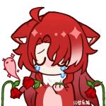  1boy ahoge animal_ears animal_hands animated animated_gif argenti_(honkai:_star_rail) broken cat_ears chibi closed_eyes crying flower gan_le_buneng honkai:_star_rail honkai_(series) long_hair lowres male_focus multicolored_hair parted_bangs red_flower red_hair red_rose rose sidelocks solo streaked_hair transparent_background very_long_hair 
