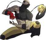  1boy abs black_hair commentary english_commentary gloves lin_(kof) long_hair male_focus muscular muscular_male pants ponytail red_gloves simple_background single_glove the_king_of_fighters the_king_of_fighters_xv tio_ninja very_long_hair white_background yellow_pants 