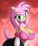  &lt;3 2019 amy_rose anthro armwear big_breasts black_nose breasts clothed clothing digital_media_(artwork) eulipotyphlan female green_eyes hedgehog hi_res looking_at_viewer mammal rouge_the_bat signature smile solo sonic_(series) suirano 