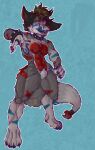 absurd_res anthro canid canine canis color_swatch complementary_colors digital_media_(artwork) fox fur hair hi_res josendall_art looking_at_viewer male mammal nipples nude pink_eyes pose red_body red_eyes red_fur saturated_colors shadow shadow_(josendall) simple_background smile solo tail wolf