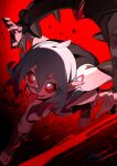  1girl absurdres blood briar_(league_of_legends) colored_sclera fingernails grey_hair highres league_of_legends linween long_hair pillory sharp_teeth solo teeth toeless_legwear tongue tongue_out vampire 