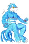 2013 abs akino-kamihara anthro colored_sketch convenient_censorship generation_3_pokemon holding_fist kyogre legendary_pokemon looking_at_viewer male muscular muscular_male nintendo nude pecs pokemon pokemon_(species) signature sitting sketch smile smiling_at_viewer solo