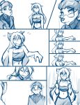  2019 animal_humanoid anthro blue_and_white breasts canid canid_humanoid canine canine_humanoid canis clothed clothing collar comic duo eyewear female fur glasses hair human humanoid hybrid keidran mammal mammal_humanoid monochrome nervous open_mouth raine_silverlock roselyn_(twokinds) simple_background sketch slap smile tom_fischbach twokinds webcomic white_background wolf wolf_humanoid 