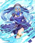  6nutqd2kwd0iqcl absurdres asymmetrical_legwear azura_(fire_emblem) blue_hair elbow_gloves fingerless_gloves fire_emblem fire_emblem_fates gloves hair_between_eyes headdress highres jewelry long_hair mouth_veil pendant single_leg_pantyhose solo uneven_legwear veil very_long_hair yellow_eyes 