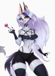 absurd_res anthro breasts canid canine canis clothed clothing digital_media_(artwork) female fur hair helluva_boss hi_res loona_(helluva_boss) mammal nipples piercing reeviro simple_background smile solo tail thick_thighs white_body white_fur wolf