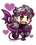  1boy blush_stickers chibi chibi_only demon_tail dio_brando earrings fang full_body grey_hair grey_jacket heart jacket jewelry jojo_no_kimyou_na_bouken kotorai male_focus no_nose open_mouth purple_outline purple_wings star-shaped_pupils star_(symbol) symbol-shaped_pupils tail v-shaped_eyebrows wings 