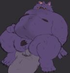 2024 anthro balls belly big_belly bodily_fluids deltarune duo felid genitals hi_res male male/male mammal moobs nipples overweight overweight_male penis purple_body seam_(deltarune) simple_background small_penis smut_leo solo_focus sweat undertale_(series)