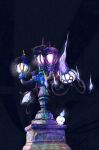  black_background chandelure evolutionary_line fire fireblast floating lamp lampent lamppost litwick no_humans pokemon pokemon_(creature) purple_fire yellow_eyes 