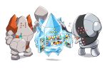  blush bottle commentary drink drunk english_commentary extra_eyes floating golem highres holding holding_bottle lorenzosketches no_humans pokemon pokemon_(creature) refrigerator regice regirock registeel simple_background standing white_background 