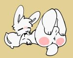 :3 anthro anus backsack balls bell bell_collar big_ears blush butt collar eyes_closed fur genitals girly hi_res lagomorph legs_up leporid lying lying_on_pillow male mammal moxiidraws on_back paws penis penis_tuck perineum pillow presenting presenting_anus presenting_balls presenting_hindquarters presenting_penis rabbit red_butt simple_background simple_coloring smile solo tail
