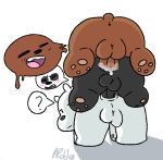  2019 absurd_res anal anthro anus balls black_fur blush brown_fur butt cartoon_network cum cum_on_butt erection eyes_closed fur giant_panda grizzly_(wbb) group group_sex hi_res humanoid_penis ice_bear male male/male mammal panda_(wbb) peachy-pudding penis polar_bear sex simple_background teeth threesome tongue ursid ursine we_bare_bears white_background white_fur 