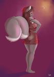  2019 absurd_res anthro barefoot big_breasts blush breasts brown_hair butt debbie_(worldf0x) female hair hand_on_hip hi_res mammal nightgown nipple_outline rear_view red_eyes rodent sciurid simple_background smile solo standing synnfultiger 