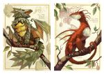  absurdres branch dragon durian food foodification fruit green_scales highres leaf no_humans original rambutan red_eyes red_scales scales volapardus western_dragon yellow_eyes 