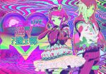  1boy 1girl anchiki_shou archived_source bad_id bad_twitter_id braid cowboy_shot distortion dress frilled_dress frills glitch hand_on_own_chest heart highres idol_clothes king_of_prism_by_prettyrhythm long_hair looking_at_viewer mojibake_text neon_palette outstretched_arm pants pretty_rhythm pretty_series reaching reaching_towards_viewer rinne_(pretty_rhythm) shine_(pretty_series) short_hair side_braid smile standing striped_clothes striped_pants vertical-striped_clothes vertical-striped_pants 
