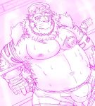  2019 anthro belly blush bottomwear bulge clothing eden0130 felid hombretigre humanoid_hands male mammal moobs navel nipples overweight overweight_male pantherine shorts solo sweat tiger tokyo_afterschool_summoners video_games 