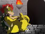 4:3 absurd_res bowser claws cum digital_media_(artwork) erection fire foxx.dott hair hi_res horn humanoid humanoid_penis koopa long_tail male mario_bros masturbation nintendo open_mouth penis scalie smile solo spikes tongue video_games 
